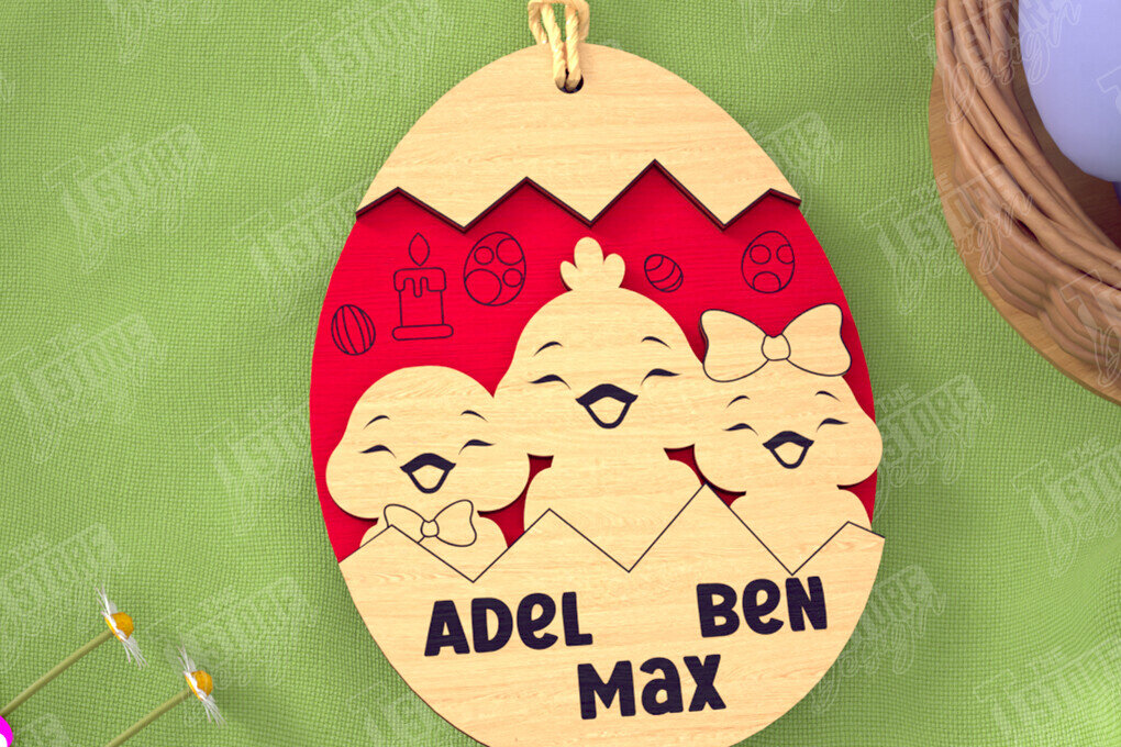 Σετ των 2 Intra απο ξύλο plywood 3mm-4mm πάχος – Εξατομικευμένες ετικέτες πασχαλινού καλαθιού για παιδιά Δίασταση  20x20 cm INTRAFABR-115451513