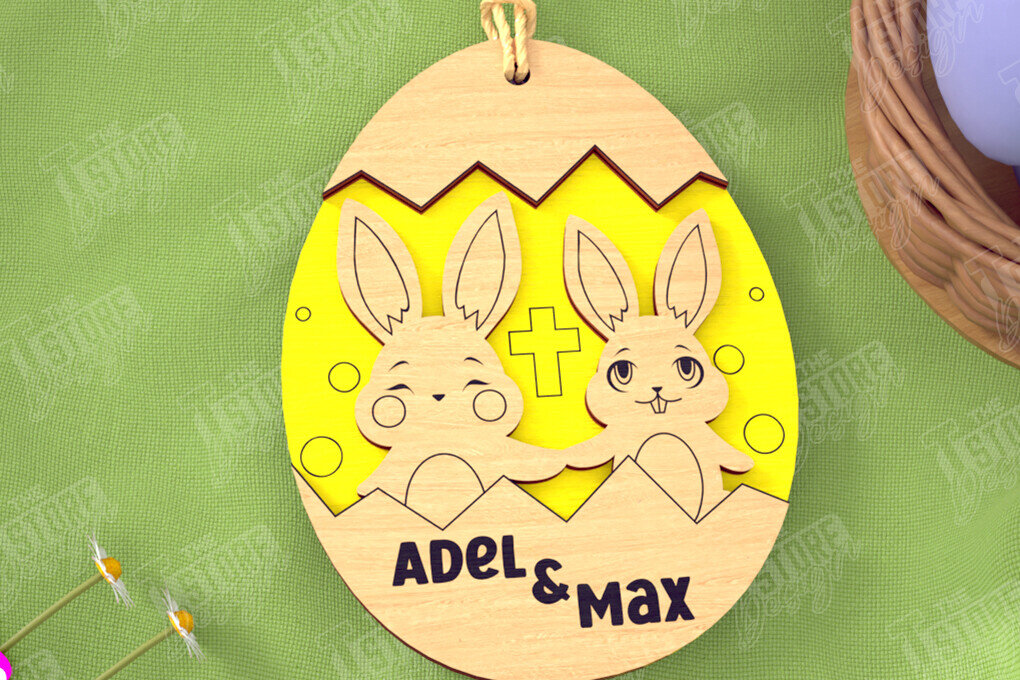 Σετ των 2 Intra απο ξύλο plywood 3mm-4mm πάχος – Εξατομικευμένες ετικέτες πασχαλινού καλαθιού για παιδιά Δίασταση  20x20 cm INTRAFABR-115451518