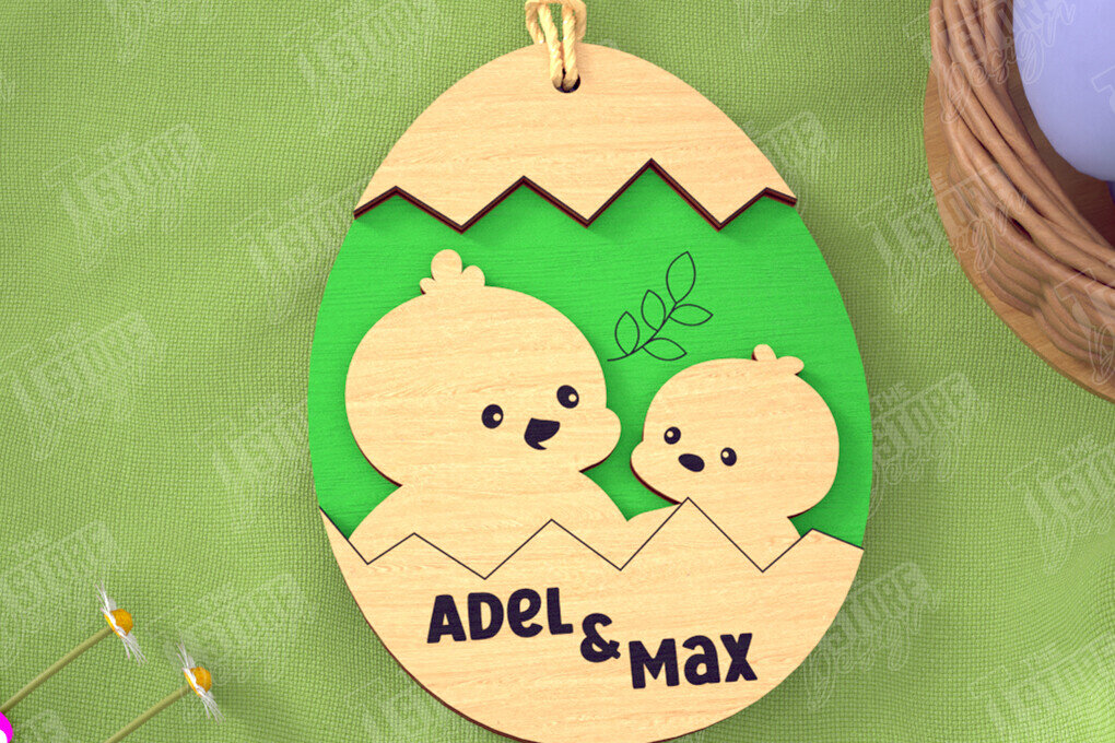 Σετ των 2 Intra απο ξύλο plywood 3mm-4mm πάχος – Εξατομικευμένες ετικέτες πασχαλινού καλαθιού για παιδιά Δίασταση  20x20 cm INTRAFABR-115451525