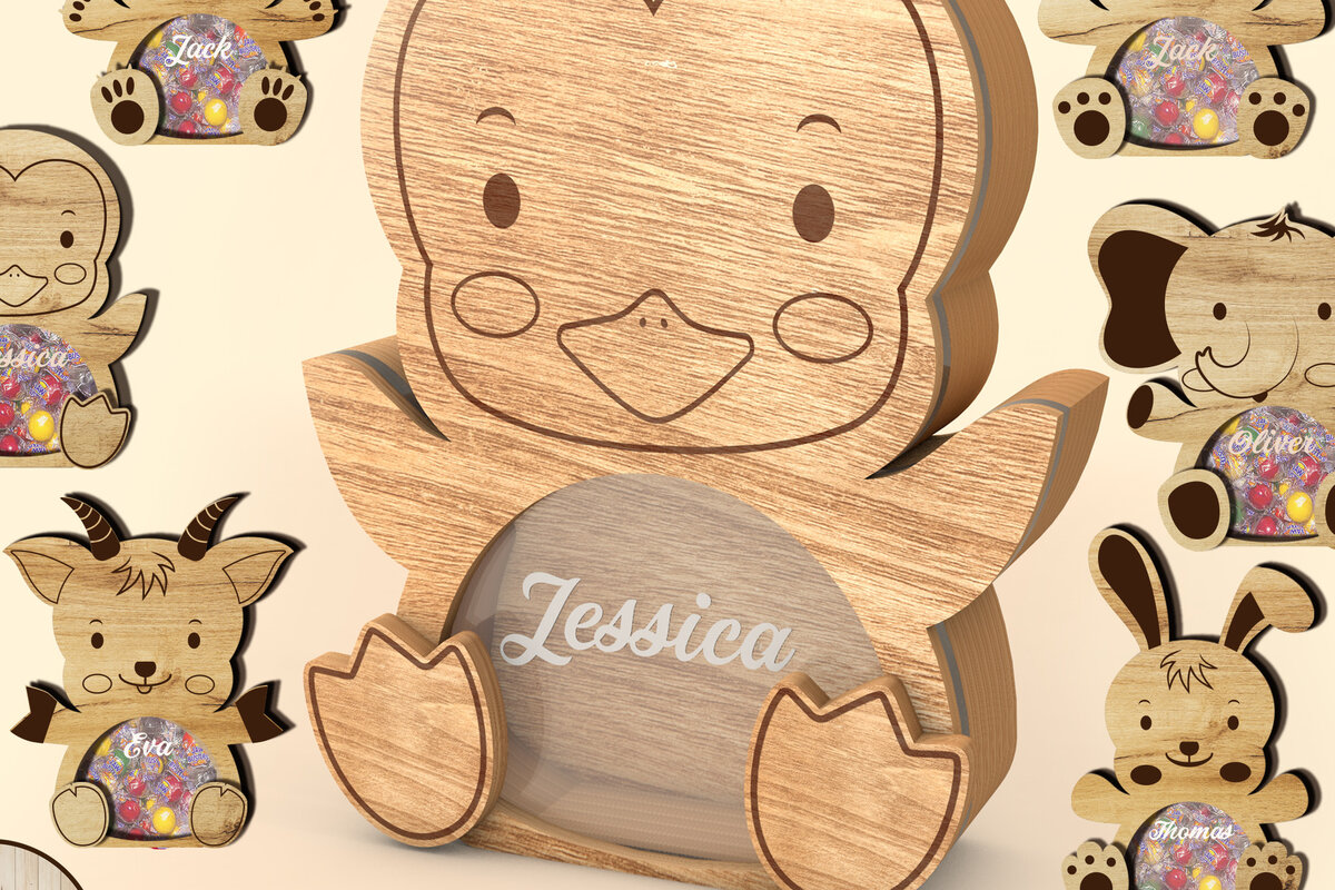 Σετ των 2 Intra απο ξύλο plywood 3mm-4mm πάχος – Εξατομικευμένο Πασχαλινό Πακέτο Animals Box Δίασταση  20x20 cm INTRAFABR-26425946