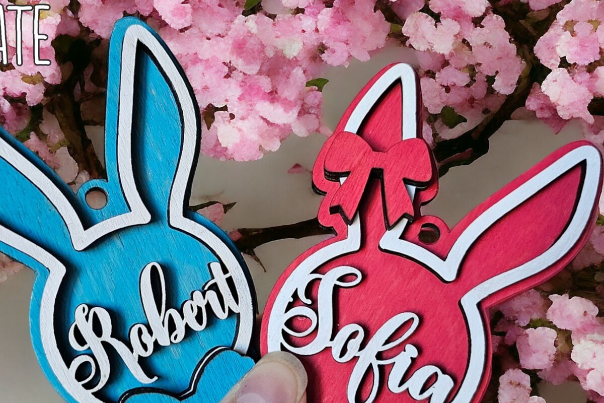 Σετ των 2 Intra απο ξύλο plywood 3mm-4mm πάχος – Εξατομικευμένη ετικέτα ονόματος Πάσχα λαγουδάκι Δίασταση  20x20 cm INTRAFABR-116833862