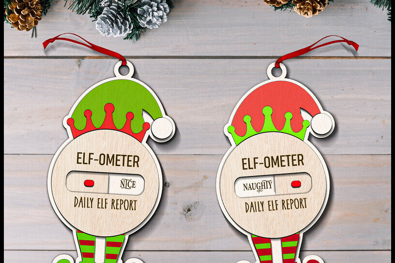 Σετ των 2 Intra απο ξύλο plywood 3mm-4mm πάχος – Εξατομικευμένο χριστουγεννιάτικο αρχείο αναφοράς ξωτικών Δίασταση  20x20 cm INTRAFABR-120779767