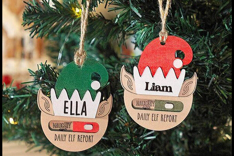 Σετ των 2 Intra απο ξύλο plywood 3mm-4mm πάχος – Εξατομικευμένο χριστουγεννιάτικο αρχείο αναφοράς ξωτικών Δίασταση  20x20 cm INTRAFABR-119507944