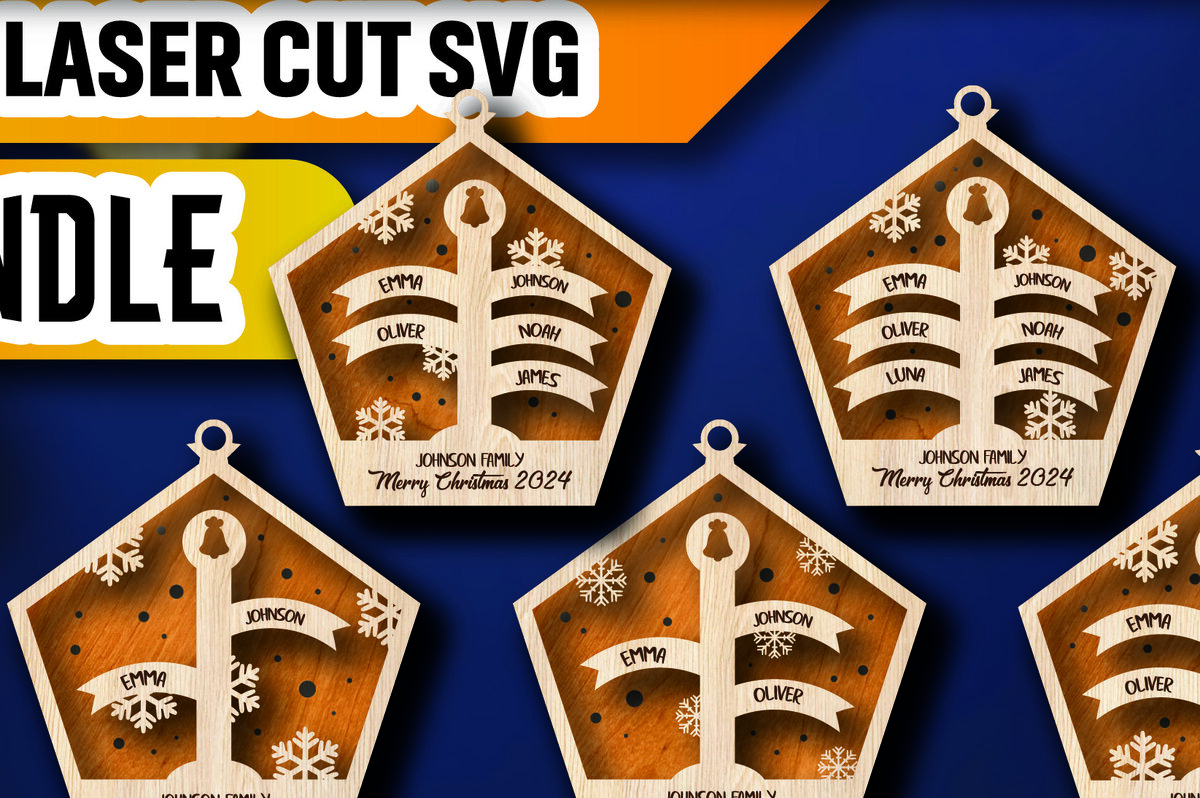 Σετ των 2 Intra απο ξύλο plywood 3mm-4mm πάχος – Εξατομικευμένο πακέτο οικογενειακών στολιδιών Δίασταση  20x20 cm INTRAFABR-105265095