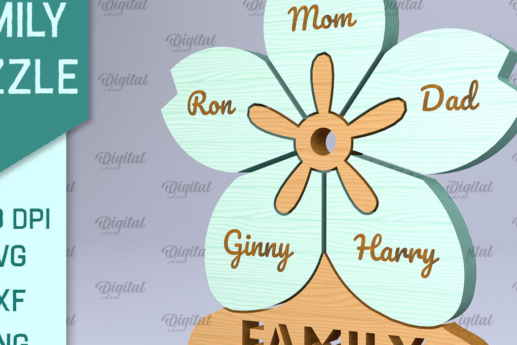 Σετ των 2 Intra απο ξύλο plywood 3mm-4mm πάχος – Εξατομικευμένο Family Puzzle Cut Laser Δίασταση  20x20 cm INTRAFABR-90813209