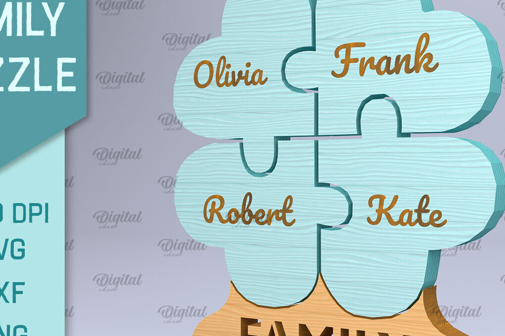 Σετ των 2 Intra απο ξύλο plywood 3mm-4mm πάχος – Εξατομικευμένο Family Puzzle Cut Laser Δίασταση  20x20 cm INTRAFABR-90813334