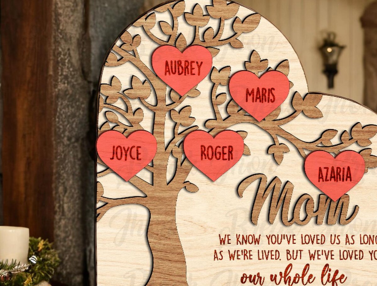 Σετ των 2 Intra απο ξύλο plywood 3mm-4mm πάχος – Εξατομικευμένο οικογενειακό σήμα Δίασταση  20x20 cm INTRAFABR-116296201