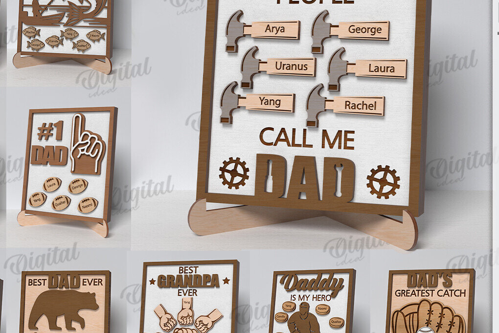 Σετ των 2 Intra απο ξύλο plywood 3mm-4mm πάχος – Εξατομικευμένη δέσμη σημαδιών για τη γιορτή του πατέρα Δίασταση  20x20 cm INTRAFABR-119546791