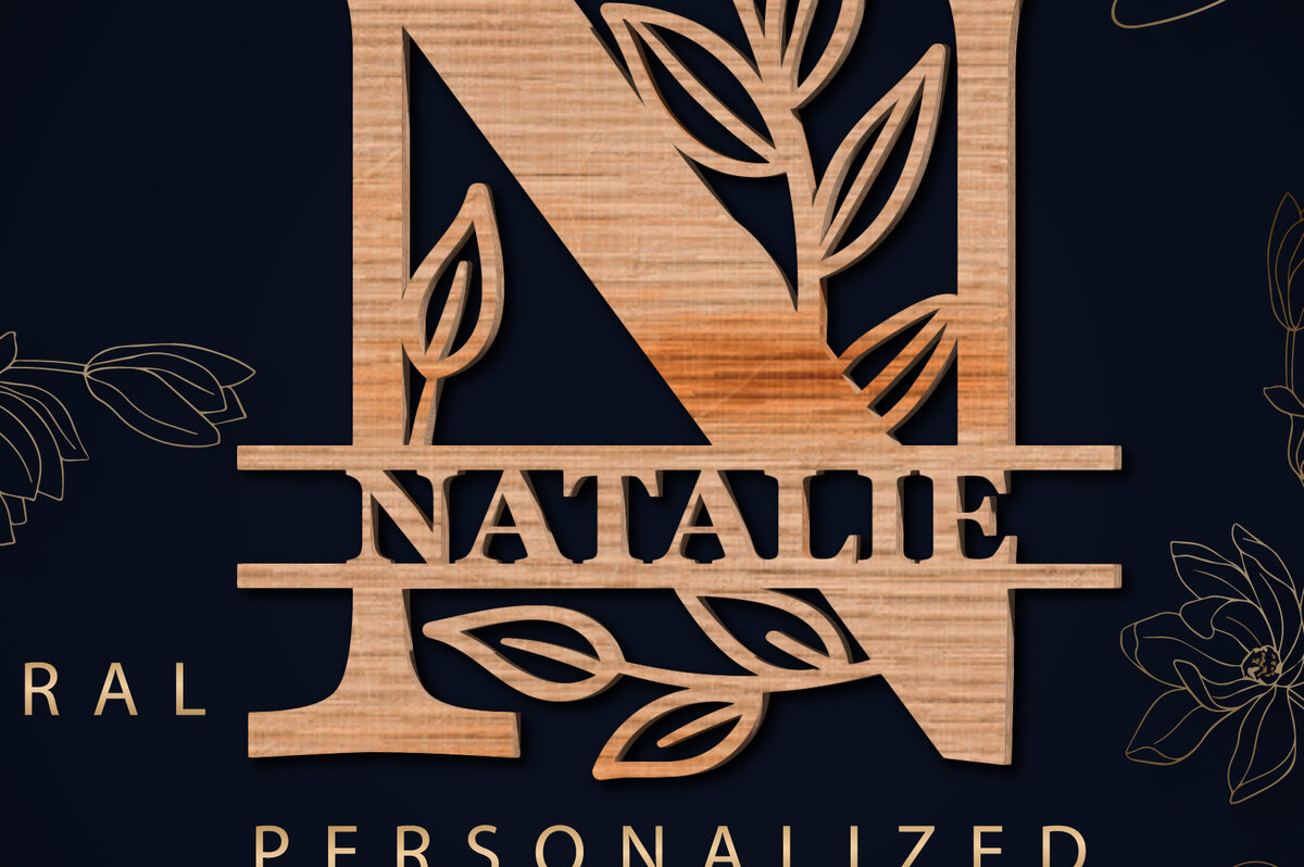 Σετ των 2 Intra απο ξύλο plywood 3mm-4mm πάχος – Εξατομικευμένο Floral Monogram Alphabet Δίασταση  20x20 cm INTRAFABR-68927002