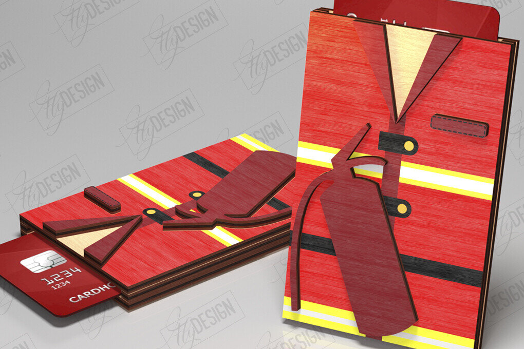 Σετ των 2 Intra απο ξύλο plywood 3mm-4mm πάχος – Εξατομικευμένη θήκη δωροκάρτας | Πυροσβέστης Δίασταση  20x20 cm INTRAFABR-121130292