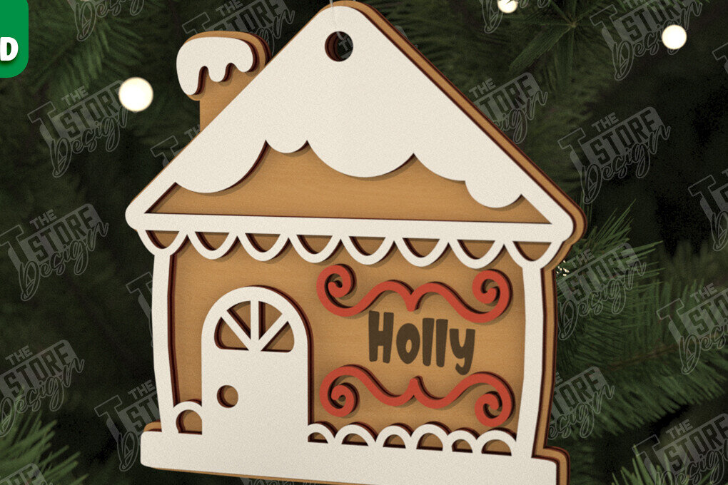Σετ των 2 Intra απο ξύλο plywood 3mm-4mm πάχος – Εξατομικευμένο στολίδι Gingerbread House Δίασταση  20x20 cm INTRAFABR-106125519