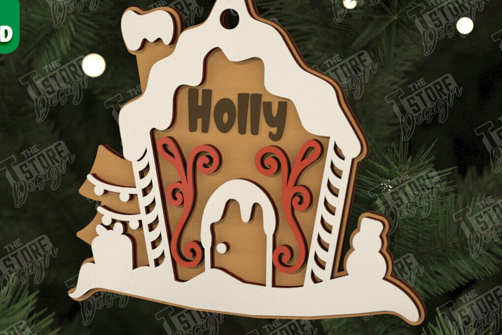 Σετ των 2 Intra απο ξύλο plywood 3mm-4mm πάχος – Εξατομικευμένο στολίδι Gingerbread House Δίασταση  20x20 cm INTRAFABR-106125302