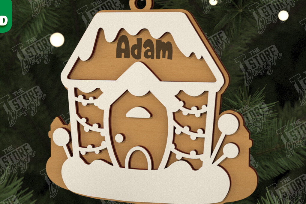 Σετ των 2 Intra απο ξύλο plywood 3mm-4mm πάχος – Εξατομικευμένο στολίδι Gingerbread House Δίασταση  20x20 cm INTRAFABR-106125320