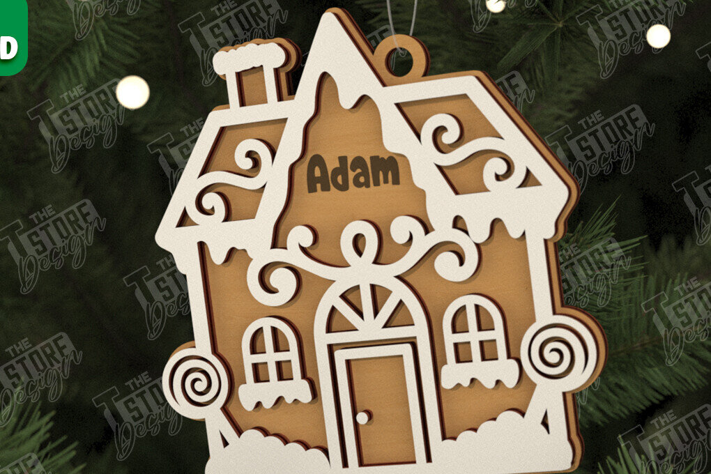 Σετ των 2 Intra απο ξύλο plywood 3mm-4mm πάχος – Εξατομικευμένο στολίδι Gingerbread House Δίασταση  20x20 cm INTRAFABR-106125362