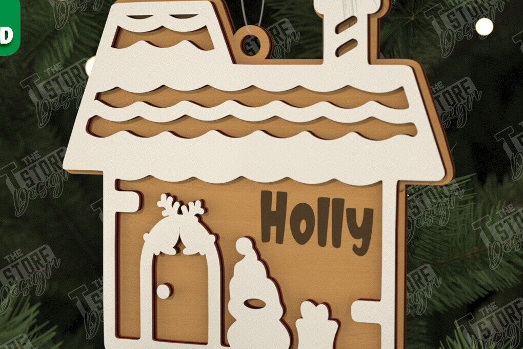 Σετ των 2 Intra απο ξύλο plywood 3mm-4mm πάχος – Εξατομικευμένο στολίδι Gingerbread House Δίασταση  20x20 cm INTRAFABR-106125392