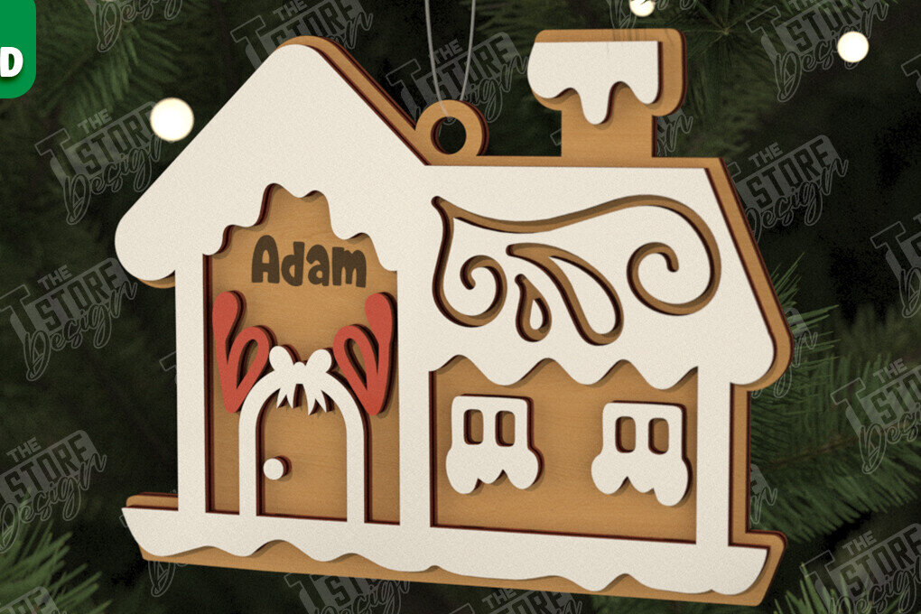 Σετ των 2 Intra απο ξύλο plywood 3mm-4mm πάχος – Εξατομικευμένο στολίδι Gingerbread House Δίασταση  20x20 cm INTRAFABR-106125424