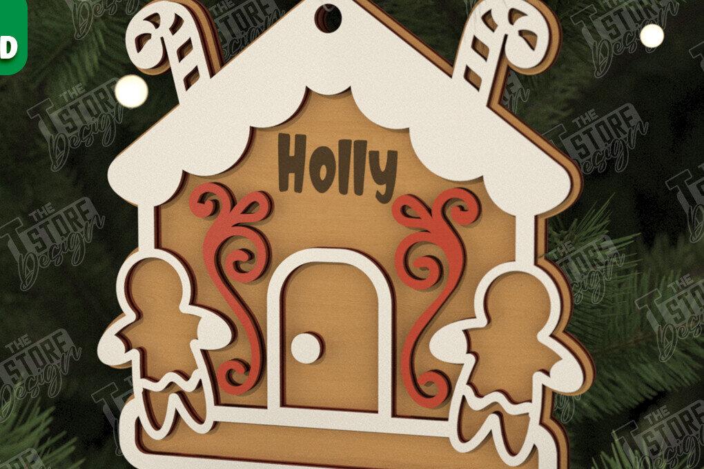 Σετ των 2 Intra απο ξύλο plywood 3mm-4mm πάχος – Εξατομικευμένο στολίδι Gingerbread House Δίασταση  20x20 cm INTRAFABR-106125462