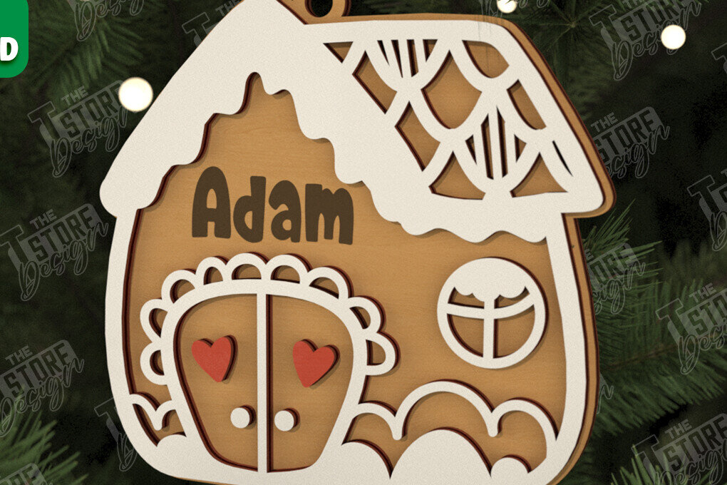 Σετ των 2 Intra απο ξύλο plywood 3mm-4mm πάχος – Εξατομικευμένο στολίδι Gingerbread House Δίασταση  20x20 cm INTRAFABR-106125487