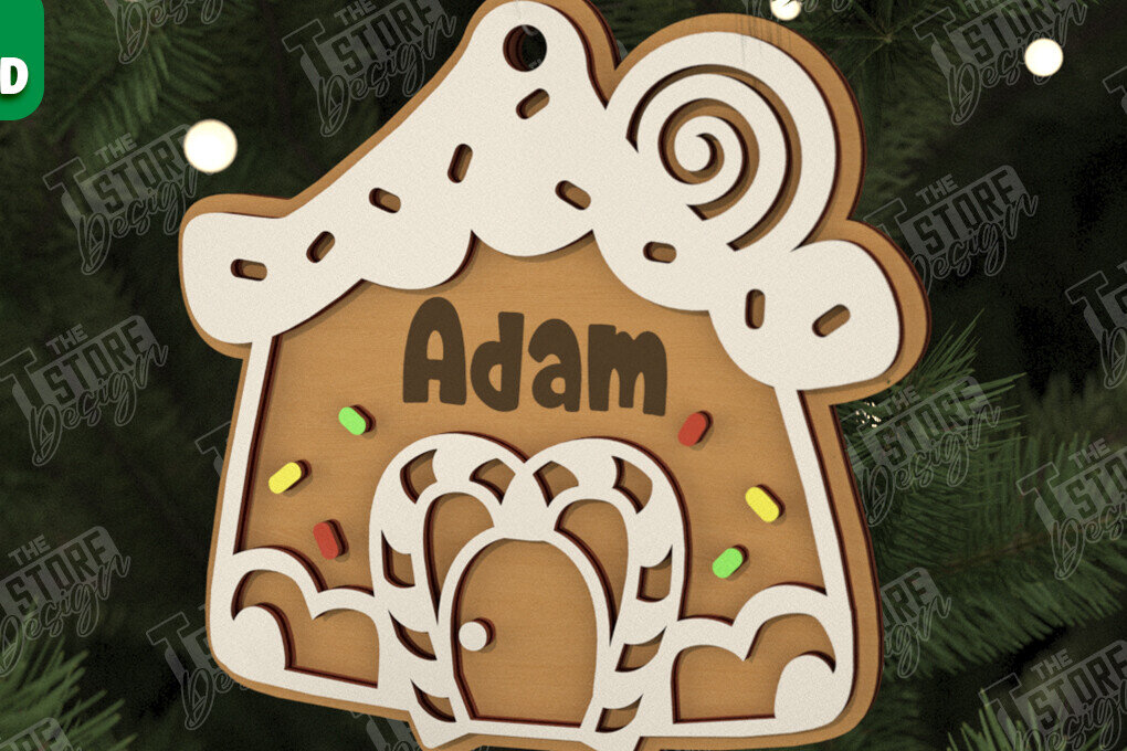 Σετ των 2 Intra απο ξύλο plywood 3mm-4mm πάχος – Εξατομικευμένο στολίδι Gingerbread House Δίασταση  20x20 cm INTRAFABR-106125286