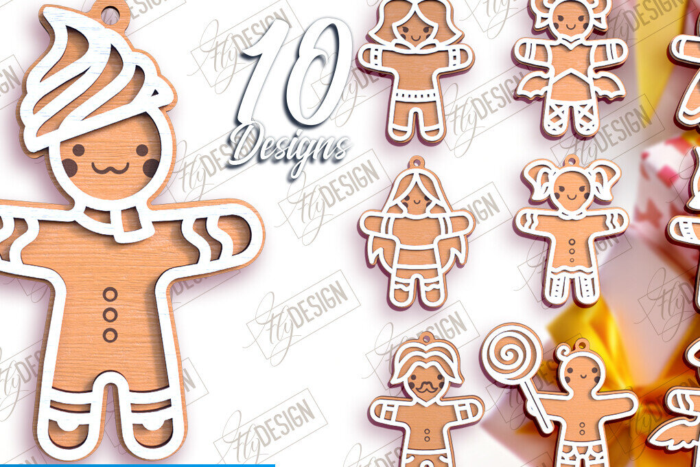 Σετ των 2 Intra απο ξύλο plywood 3mm-4mm πάχος – Εξατομικευμένο στολίδι με τζίντζερ Δίασταση  20x20 cm INTRAFABR-104176112