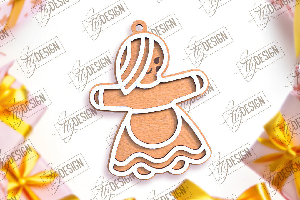 Σετ των 2 Intra απο ξύλο plywood 3mm-4mm πάχος – Εξατομικευμένο στολίδι με μελόψωμο | CNC Δίασταση  20x20 cm INTRAFABR-104175673