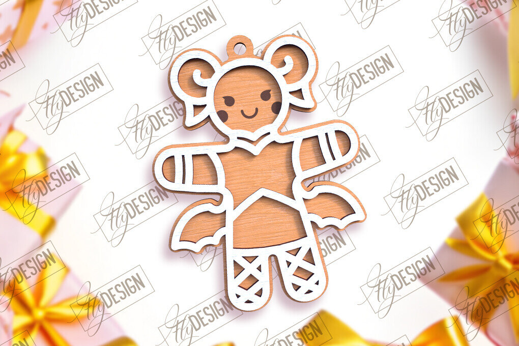 Σετ των 2 Intra απο ξύλο plywood 3mm-4mm πάχος – Εξατομικευμένο στολίδι με μελόψωμο | CNC Δίασταση  20x20 cm INTRAFABR-104175815