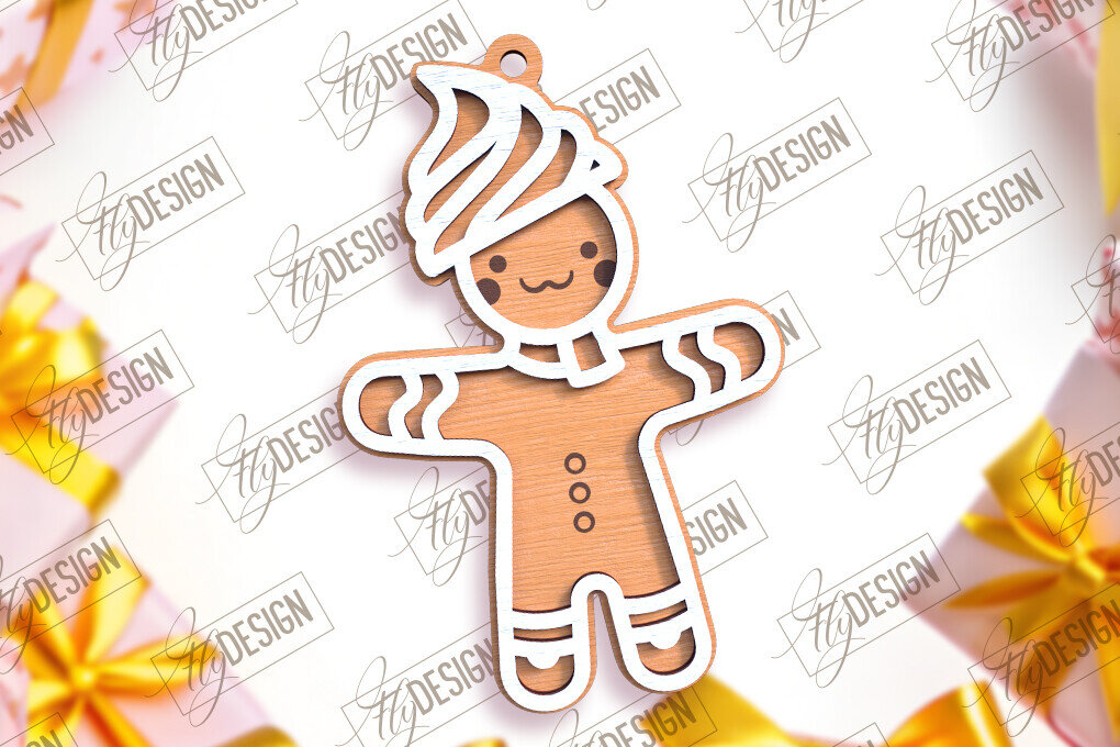 Σετ των 2 Intra απο ξύλο plywood 3mm-4mm πάχος – Εξατομικευμένο στολίδι με μελόψωμο | CNC Δίασταση  20x20 cm INTRAFABR-104175491