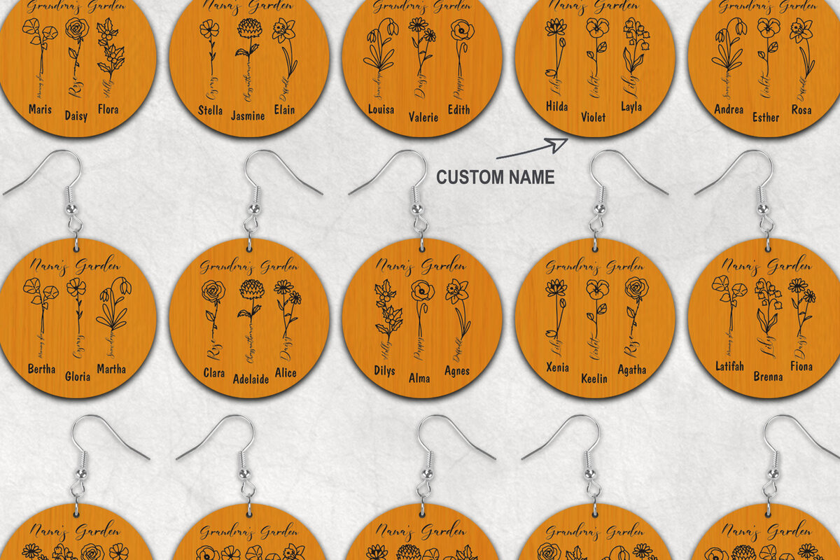 Σετ των 3 Intra απο ξύλο plywood 3mm-4mm πάχος – Εξατομικευμένα σκουλαρίκια κήπου Grandma Δίασταση  5x5 cm INTRAFABR-30074193