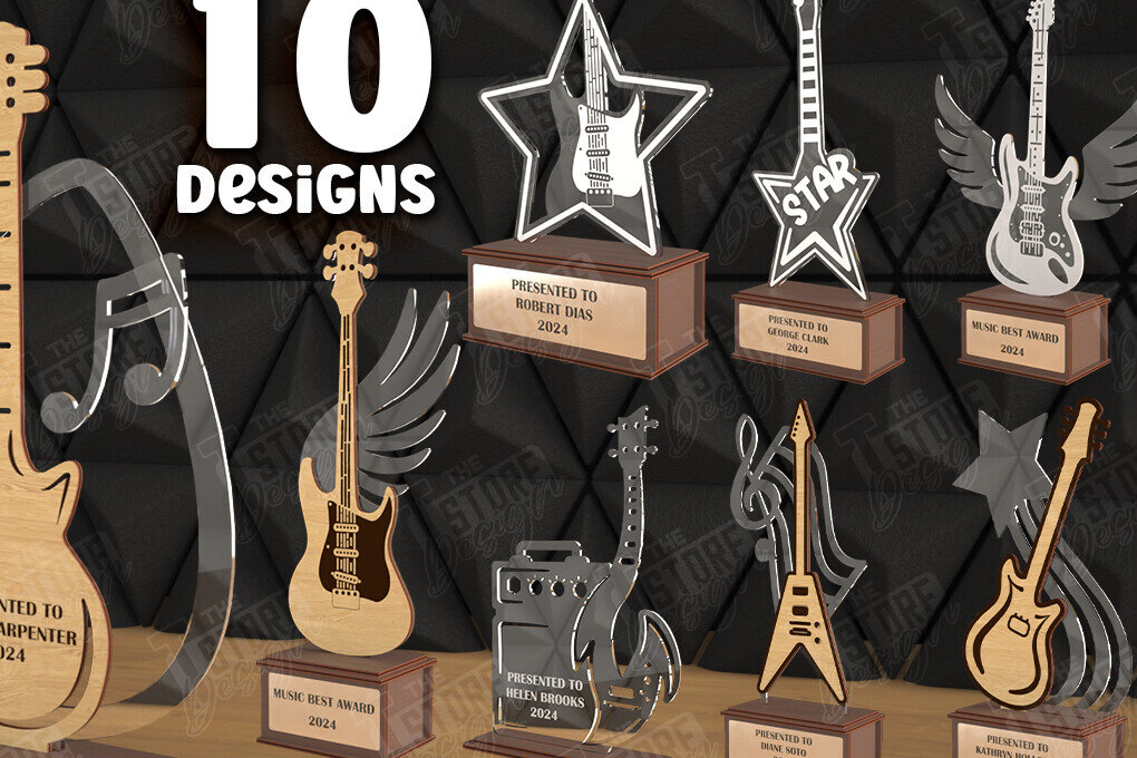 Σετ των 2 Intra απο ξύλο plywood 3mm-4mm πάχος – Εξατομικευμένη δέσμη τροπαίων βραβείων κιθάρας Δίασταση  20x20 cm INTRAFABR-110850625