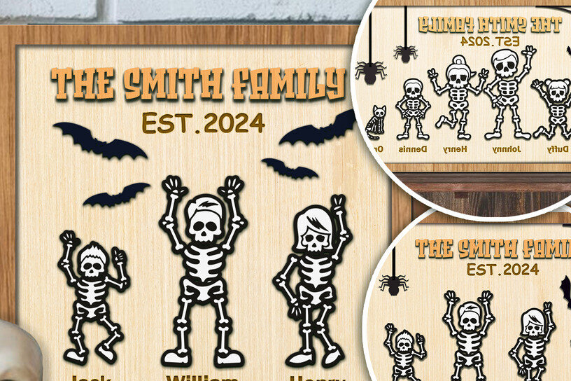 Intra απο ξύλο plywood 3mm-4mm πάχος – Εξατομικευμένο Halloween Ghost Family Sign Δίασταση  40x30 cm INTRAFABR-119566307