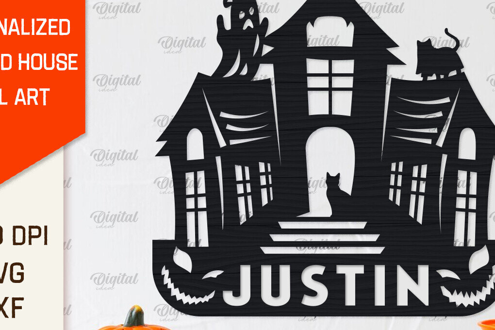 Σετ των 2 Intra απο ξύλο plywood 3mm-4mm πάχος – Εξατομικευμένη περικοπή λέιζερ Haunted House Δίασταση  20x20 cm INTRAFABR-104233523