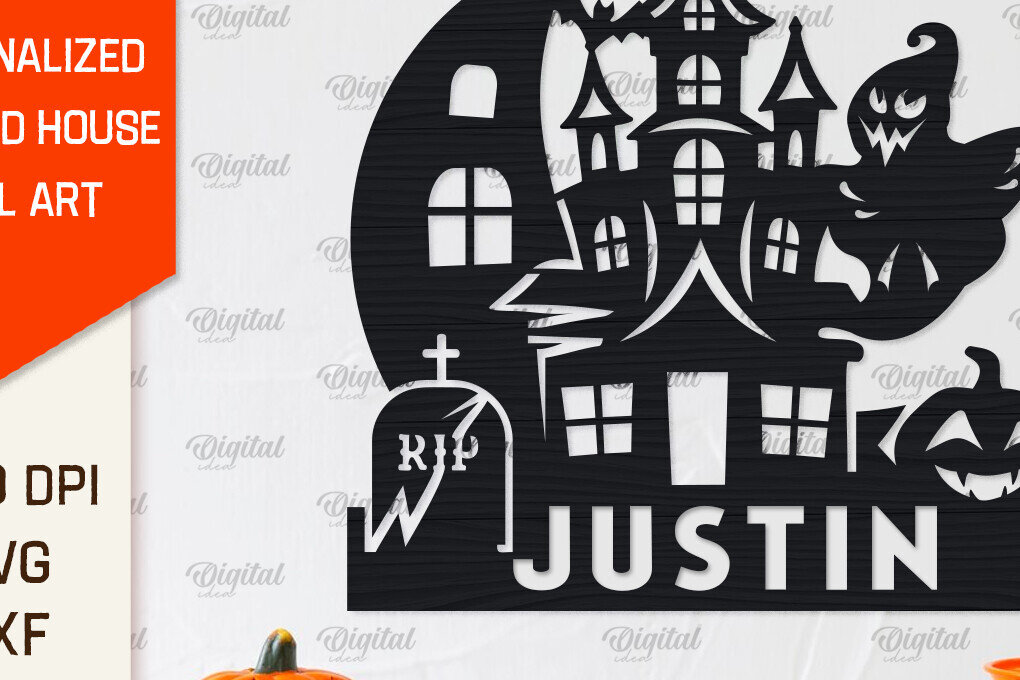 Σετ των 2 Intra απο ξύλο plywood 3mm-4mm πάχος – Εξατομικευμένη περικοπή λέιζερ Haunted House Δίασταση  20x20 cm INTRAFABR-104232934