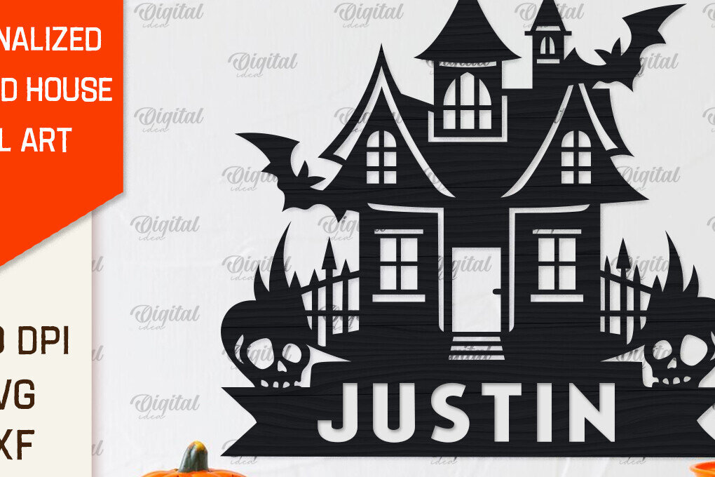 Σετ των 2 Intra απο ξύλο plywood 3mm-4mm πάχος – Εξατομικευμένη περικοπή λέιζερ Haunted House Δίασταση  20x20 cm INTRAFABR-104233066