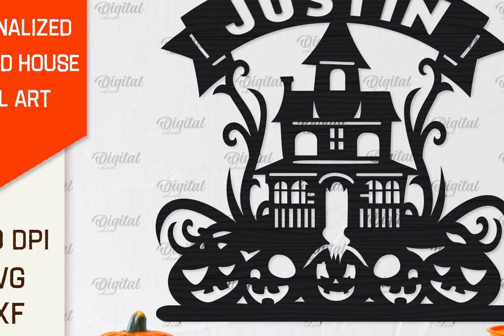 Σετ των 2 Intra απο ξύλο plywood 3mm-4mm πάχος – Εξατομικευμένη περικοπή λέιζερ Haunted House Δίασταση  20x20 cm INTRAFABR-104233237