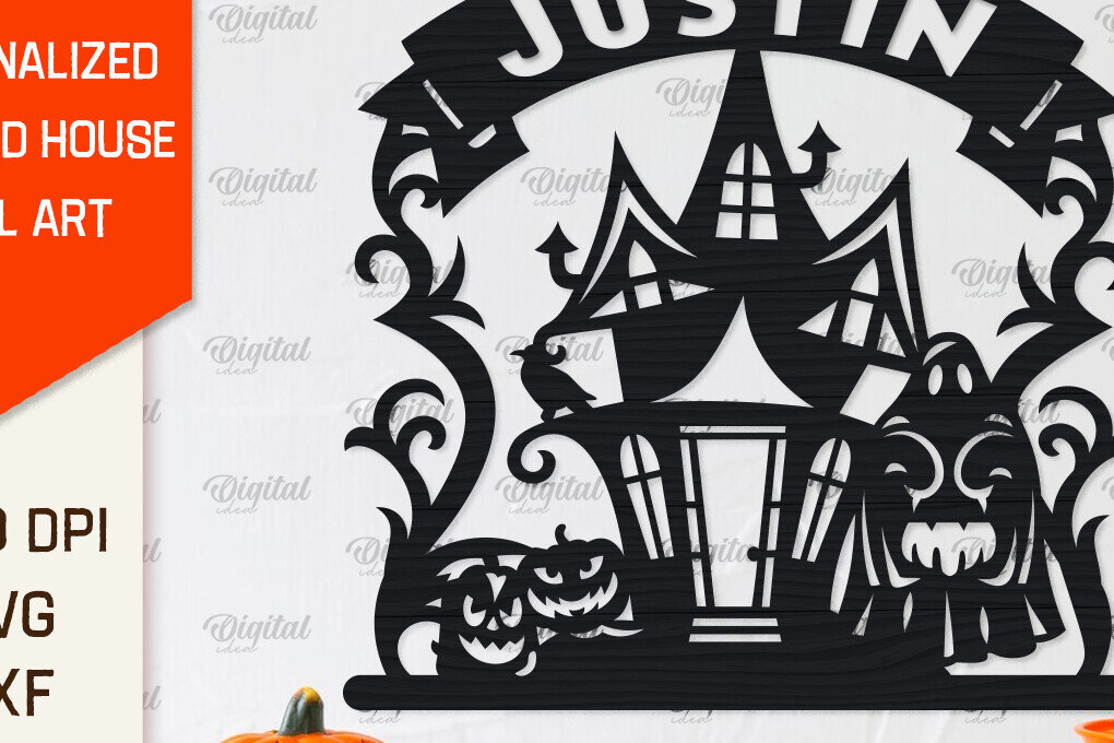 Σετ των 2 Intra απο ξύλο plywood 3mm-4mm πάχος – Εξατομικευμένη περικοπή λέιζερ Haunted House Δίασταση  20x20 cm INTRAFABR-104233324