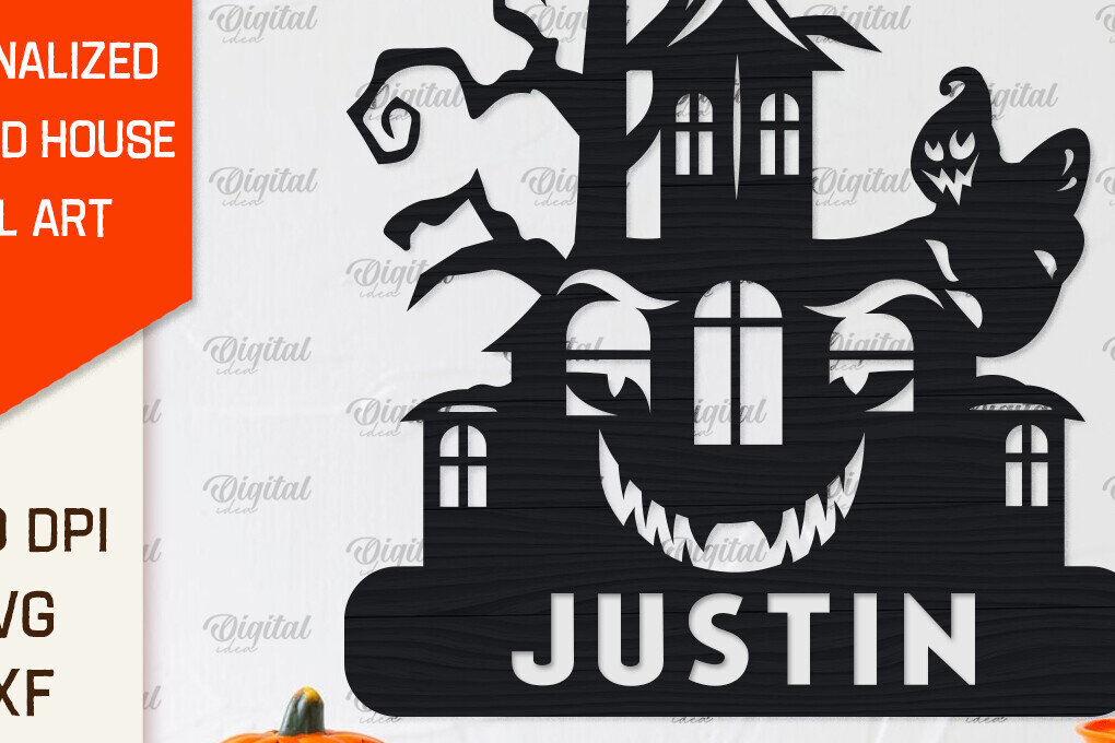 Σετ των 2 Intra απο ξύλο plywood 3mm-4mm πάχος – Εξατομικευμένη περικοπή λέιζερ Haunted House Δίασταση  20x20 cm INTRAFABR-104233383