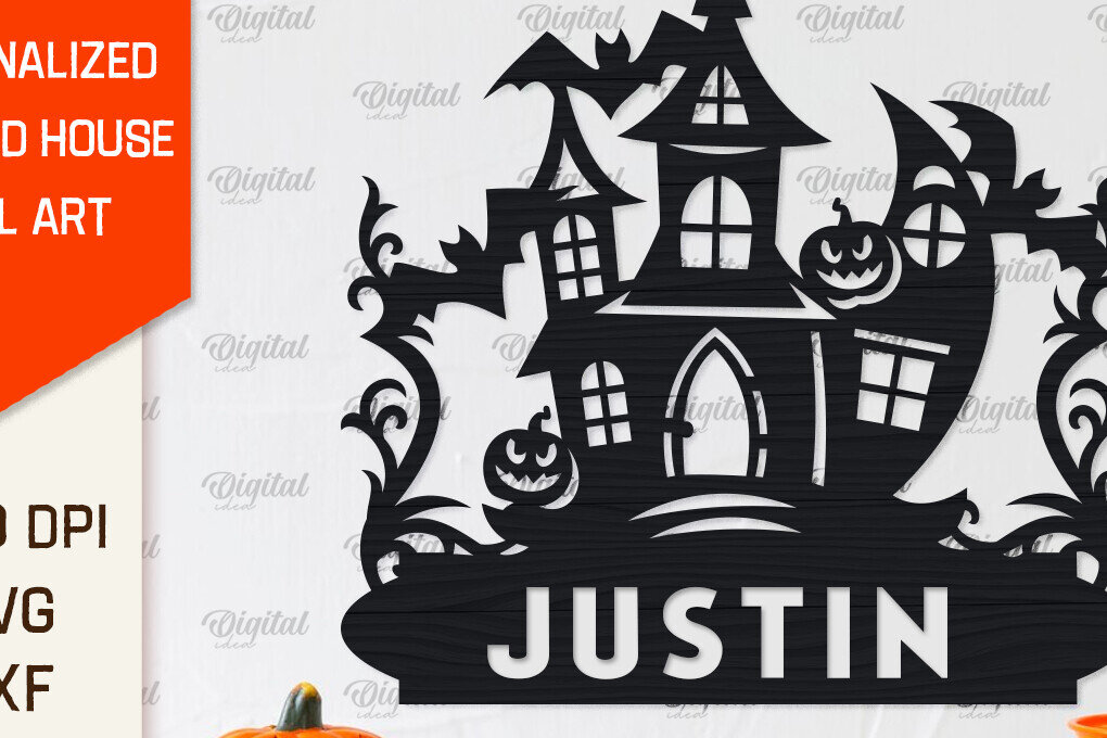 Σετ των 2 Intra απο ξύλο plywood 3mm-4mm πάχος – Εξατομικευμένη περικοπή λέιζερ Haunted House Δίασταση  20x20 cm INTRAFABR-104233431