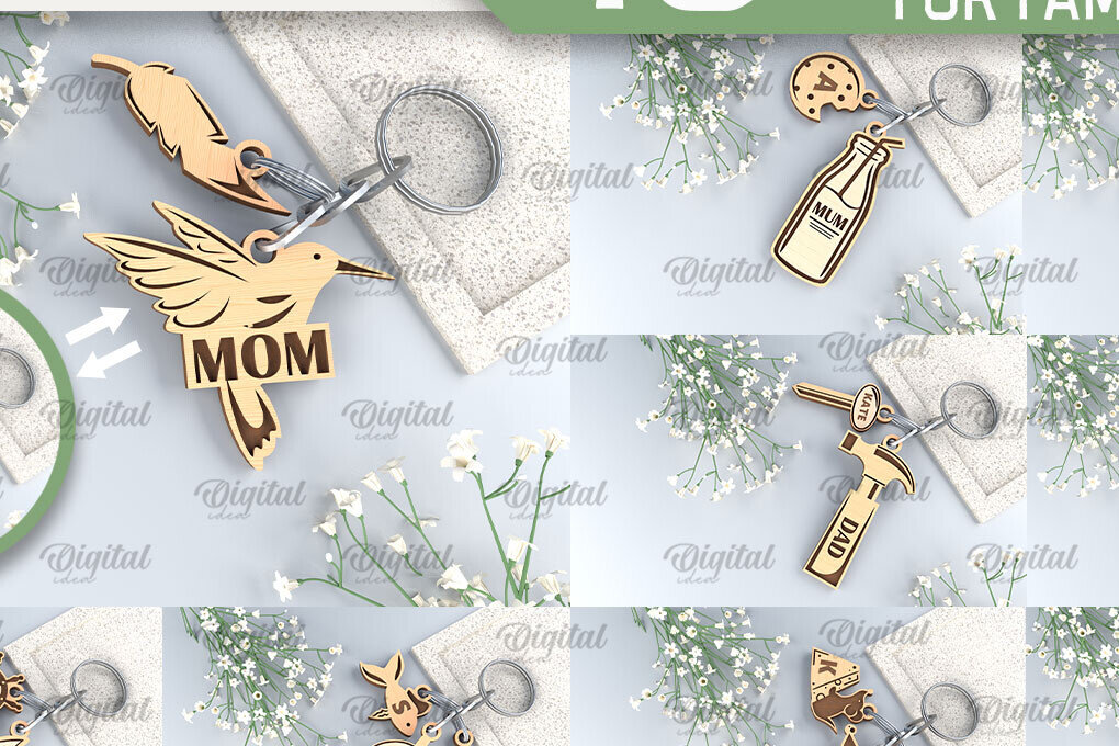 Σετ των 3 Intra απο ξύλο plywood 3mm-4mm πάχος – Εξατομικευμένο Πακέτο Family Keychains Δίασταση  5x5 cm INTRAFABR-96050534