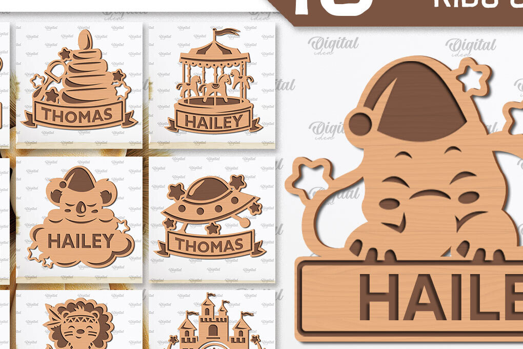 Σετ των 2 Intra απο ξύλο plywood 3mm-4mm πάχος – Εξατομικευμένη δέσμη κοπής λέιζερ παιδικών πινακίδων Δίασταση  20x20 cm INTRAFABR-100296493