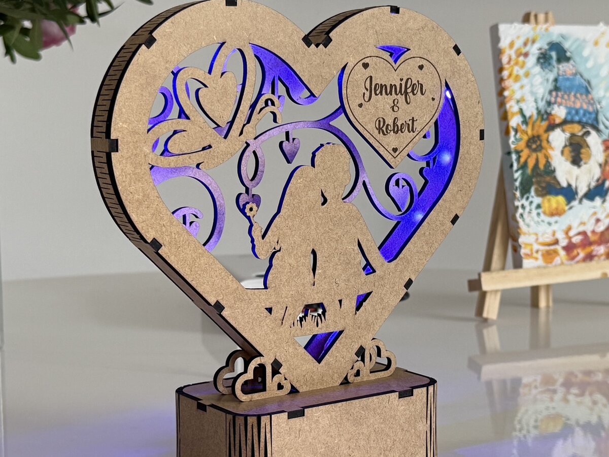 Σετ των 2 Intra απο ξύλο plywood 3mm-4mm πάχος – Εξατομικευμένη λάμπα LED Light Heart Δίασταση  20x20 cm INTRAFABR-114954629