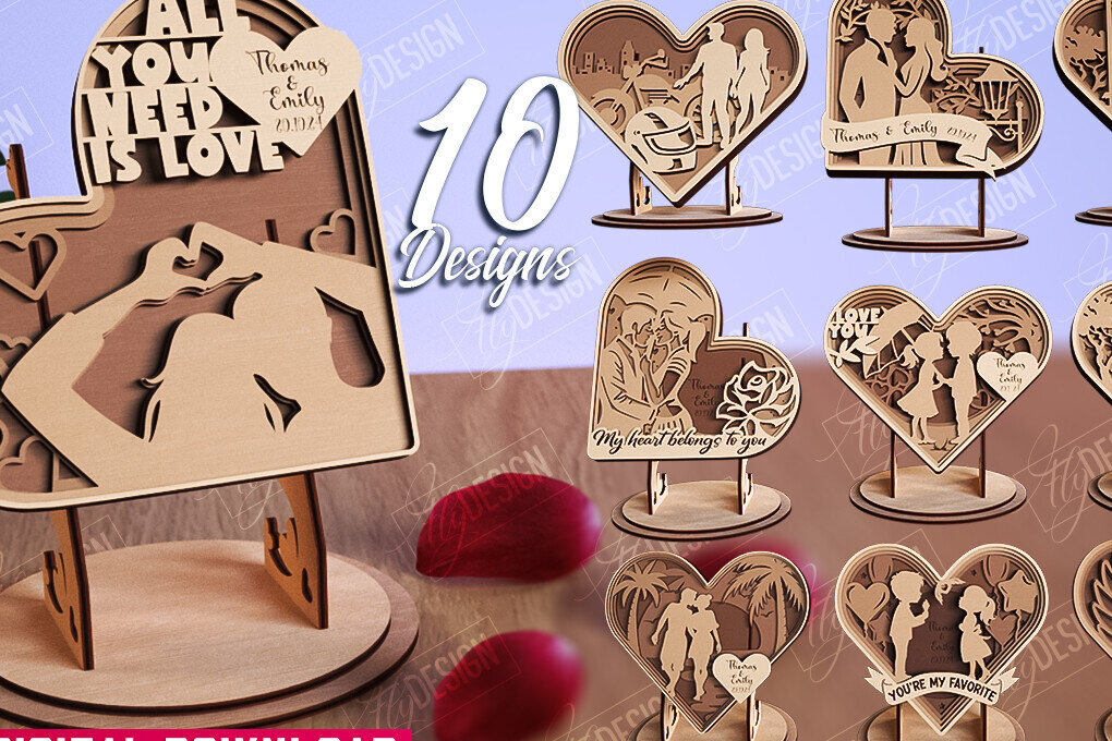 Σετ των 2 Intra απο ξύλο plywood 3mm-4mm πάχος – Εξατομικευμένο πακέτο Lovers Heart Décor Δίασταση  20x20 cm INTRAFABR-110273899