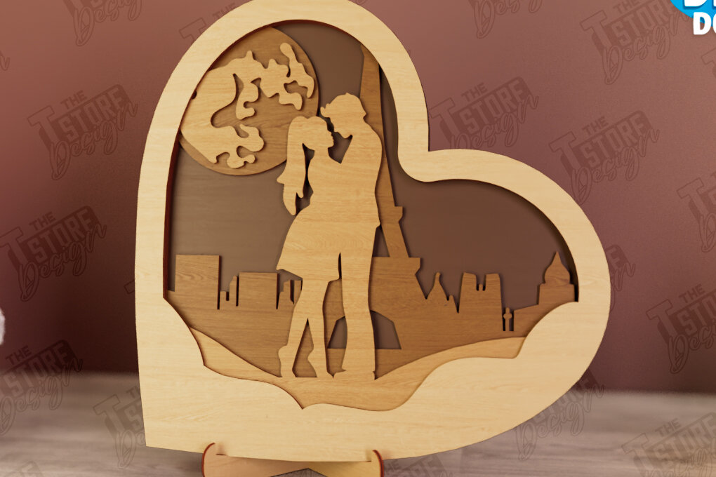 Σετ των 2 Intra απο ξύλο plywood 3mm-4mm πάχος – Personalized Lovers Heart Decor | CNC Δίασταση  20x20 cm INTRAFABR-110742485