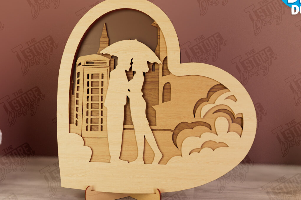 Σετ των 2 Intra απο ξύλο plywood 3mm-4mm πάχος – Personalized Lovers Heart Decor | CNC Δίασταση  20x20 cm INTRAFABR-110742667