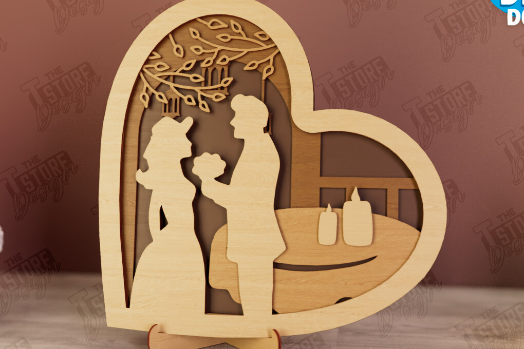 Σετ των 2 Intra απο ξύλο plywood 3mm-4mm πάχος – Personalized Lovers Heart Decor | CNC Δίασταση  20x20 cm INTRAFABR-110742690