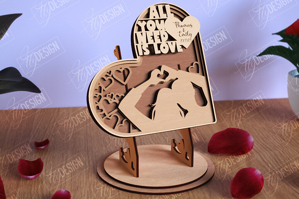 Σετ των 2 Intra απο ξύλο plywood 3mm-4mm πάχος – Personalized Lovers Heart |Ρομαντικό δώρο Δίασταση  20x20 cm INTRAFABR-110273652