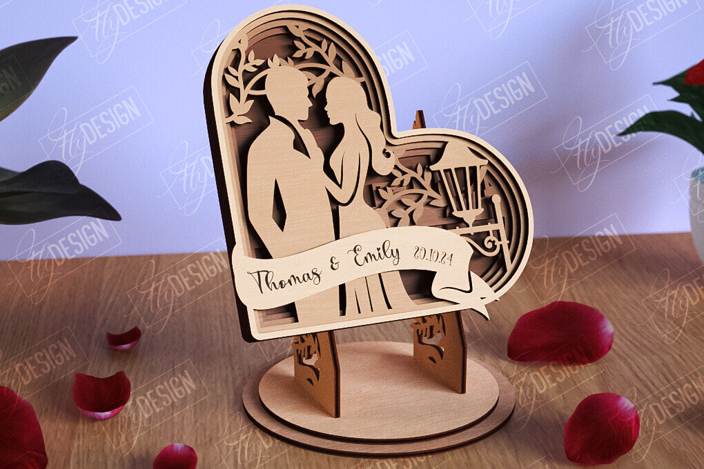 Σετ των 2 Intra απο ξύλο plywood 3mm-4mm πάχος – Personalized Lovers Heart |Ρομαντικό δώρο Δίασταση  20x20 cm INTRAFABR-110273340