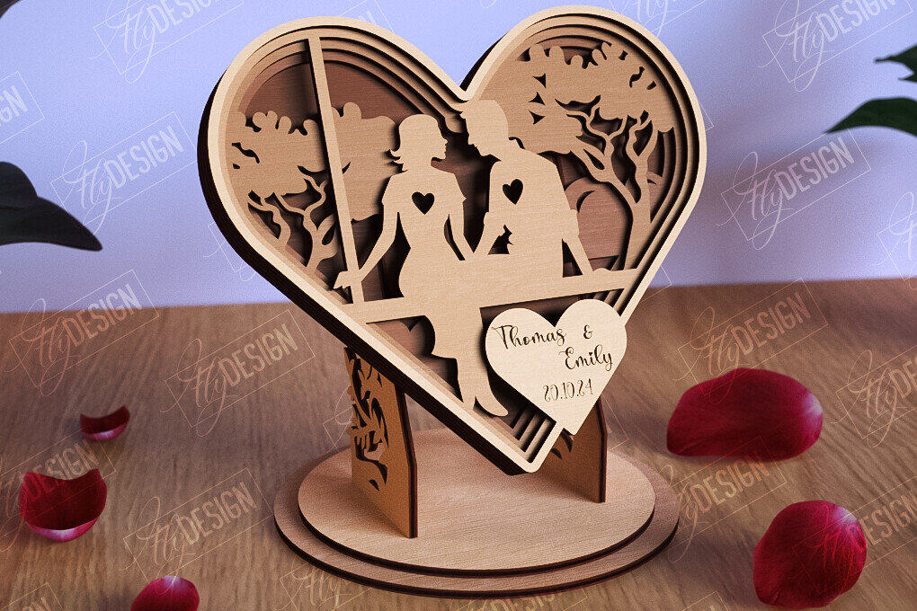 Σετ των 2 Intra απο ξύλο plywood 3mm-4mm πάχος – Personalized Lovers Heart |Ρομαντικό δώρο Δίασταση  20x20 cm INTRAFABR-110273377