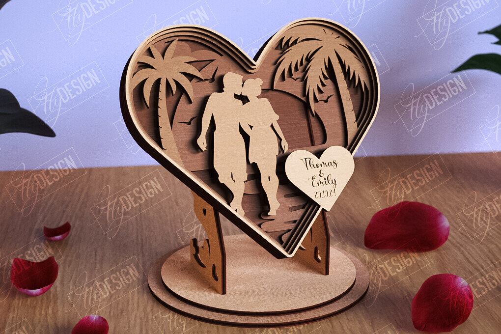 Σετ των 2 Intra απο ξύλο plywood 3mm-4mm πάχος – Personalized Lovers Heart |Ρομαντικό δώρο Δίασταση  20x20 cm INTRAFABR-110273438