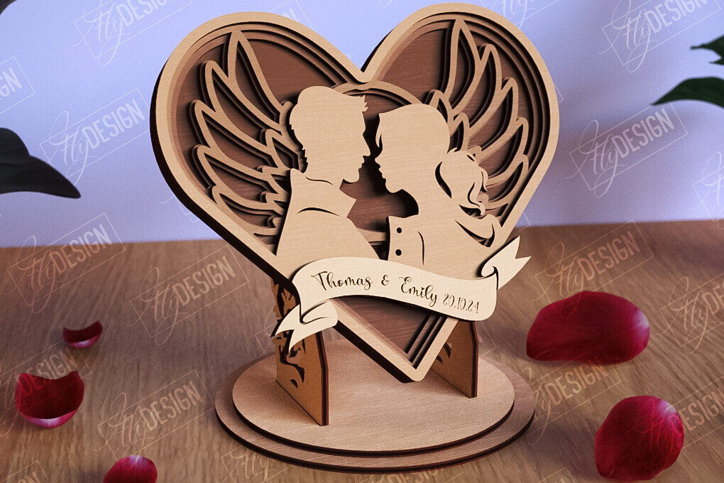 Σετ των 2 Intra απο ξύλο plywood 3mm-4mm πάχος – Personalized Lovers Heart |Ρομαντικό δώρο Δίασταση  20x20 cm INTRAFABR-110273539