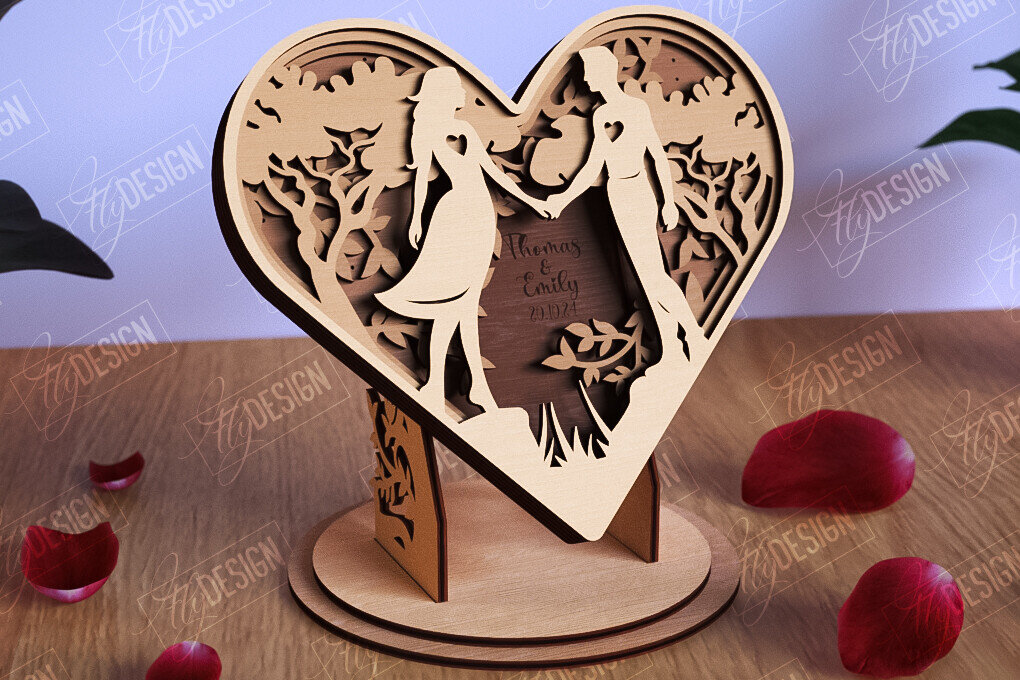 Σετ των 2 Intra απο ξύλο plywood 3mm-4mm πάχος – Personalized Lovers Heart |Ρομαντικό δώρο Δίασταση  20x20 cm INTRAFABR-110273560